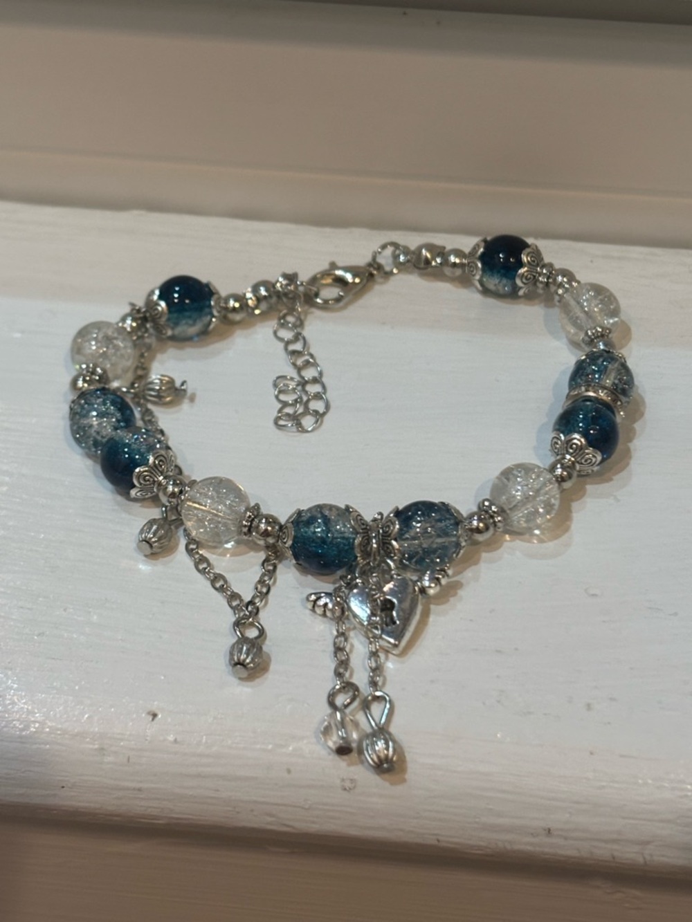 Alloy Blue and Clear Beaded Charm Bracelet - Women's Jewelry